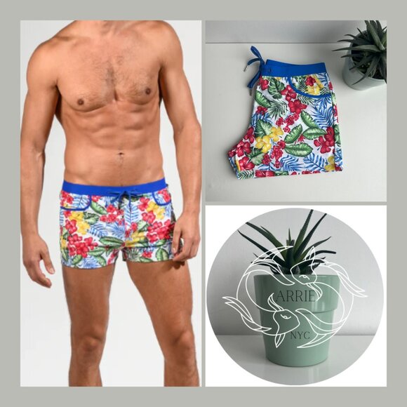 ST33LE - Printed Coast Swim Shorts - Yellow/Blue Tropic Hibiscus (M) - Picture 1 of 7